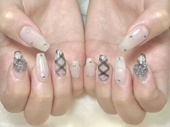 ルネネイル(Lune nail)/チェック＆リボンネイル