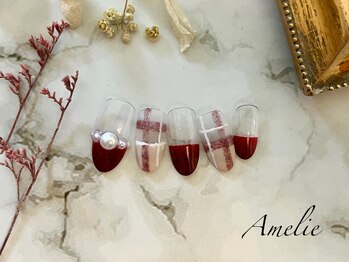 チェック/パール/ボルドー