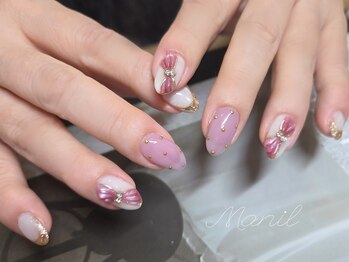 マニル アンド ネトラ(manil & netola)/リボン×ガラスフレンチネイル