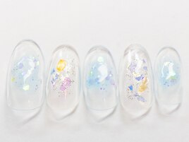 クリア×ラメぬりかけネイル