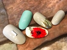ネイルサロン ジュネイル(NAIL SALON JUNAIL)/レッドフラワー×グレー×ミラー