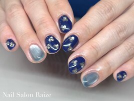 フラワーネイル/ネイビーネイル