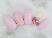 インフェイシャス 大丸福岡天神店/水彩ローズ×チェックネイル