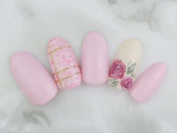 インフェイシャス 大丸福岡天神店/水彩ローズ×チェックネイル