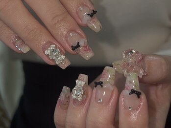 ジェミーネイル シンジュク(Jemiy nail shinjuku)/【Saki】くま花柄デカリボンマグ