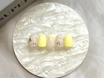 イエローフレンチ×お花ホロ