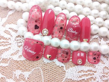 ネイルサロン エクール(Axceorr)/赤のシースルーネイル