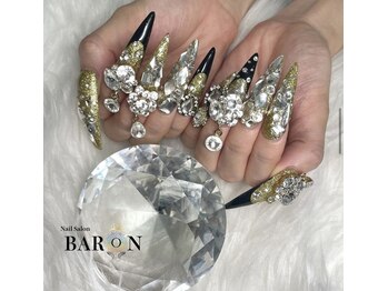 バロン 新宿店(BARON)/黒フレンチ×キラキラネイル