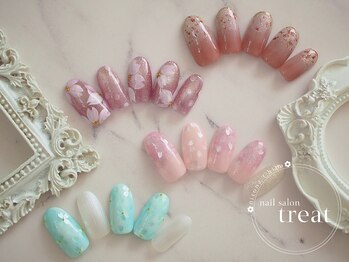 トリート(treat)の写真/指先から春を迎える。贅沢ケア付定額ネイル★桜やお花で、新生活も可愛く上品に楽しむ季節デザイン♪