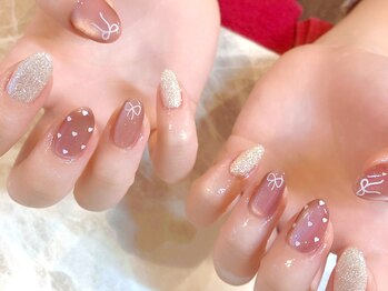 リボン×ハートネイル