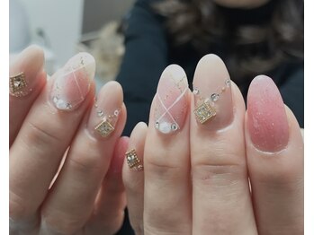 モンルポ 大阪梅田店(MonRepos)/ふんわりチェック/チークネイル