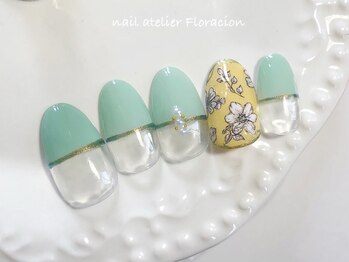 ネイルアトリエ フロラシオン/春の定額ネイル 抹茶フレンチ