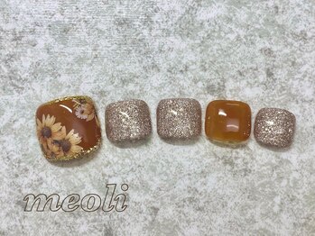 ミオリィ(meoli)/フット　ワンカラー＋お花アート