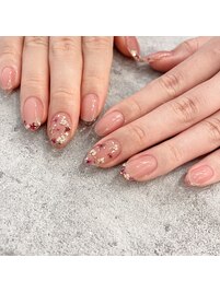 クリアフレンチ押し花ネイル