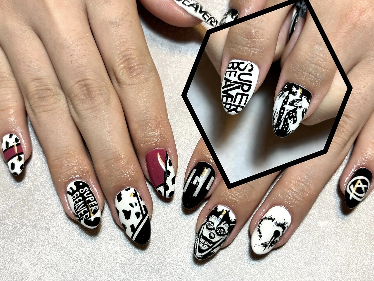 ネイルチップ オーダー ワンホン リボン 黒 シンプル ロック フェス 痛