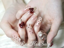 赤ワイン×リボン立体ネイル