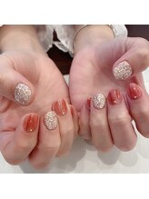 ハーティーネイル hearty nail 溝の口店/手描きお花ネイル