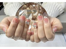 キラキラネイル ジェルネイル専門店(kirakira nail)/ガラスフレンチ&蝶々パーツ