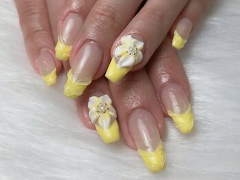 イエローフレンチ×お花3Dアート