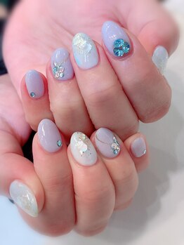 ハーティーネイル hearty nail 溝の口店/パープル×水色ネイル