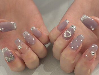 ランド ネイル 博多(LAND)/ガラスフレンチ×ストーン♪
