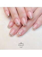 ピオニーネイル(peony nail)/ガラスフレンチ＆3Dビジュー