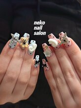 ネコ(Neko)/水色　ピンク　ドット　パーツ