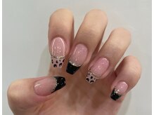 ネイルアンドアイラッシュスタジオ シュシュ(chouchou)/ヒョウ柄・黒フレンチ・ミラー