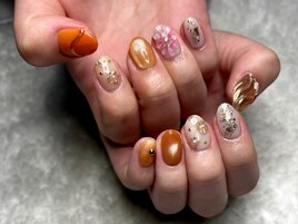 成人式ネイル/お花/オレンジ