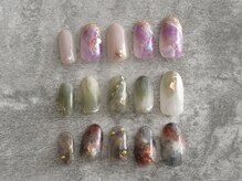 カーネリアンネイルの雰囲気（#アート　#ニュアンスネイル　#天然石ネイル　#インクネイル）