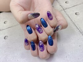 パープルミラーフラワーネイル