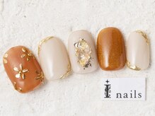 アイネイルズ 新宿店(I nails)/オレンジミラーフラワー