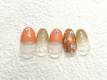 サニーサイド ウィズ マキア 茅ヶ崎店(Sunnyside with MAQUIA)/オレンジフラワーネイル