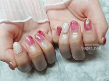シュガーネイル(sugar nail)/ピンク×ホワイトネイル