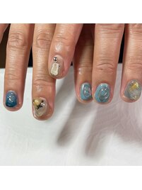 ベージュ/ブルー/オーロラ