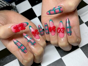 モレリア 心斎橋店(morelia)/クリスマスチェックリボンネイル