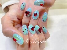 ジーフィンガー 大井町店(G Finger)/赤と水色ミラー♪ハートネイル