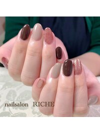 ブラウンワンカラーネイル