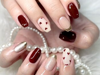 ボルドー　ハートネイル