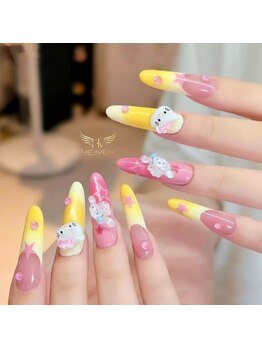 ヘブン ネイル 鶯谷(HEAVEN Nail)/Pink Vs Yellow Cute Design