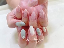ミントグリーン×ピンクのアシメ