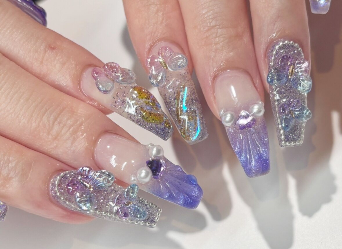 スカルカットソー　ラメ みずき #スカルプネイル #スカルプチュア #スクエアネイル