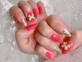 ピンクネイル　リボンネイル