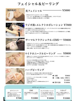 カーロ(CARO)/フェイシャルメニュー表