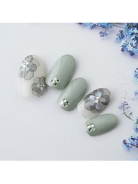 水彩フラワーシェルネイル