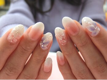 ネイルサロンミキ 横浜(MIKI)/和装着物青白3D花パールネイル