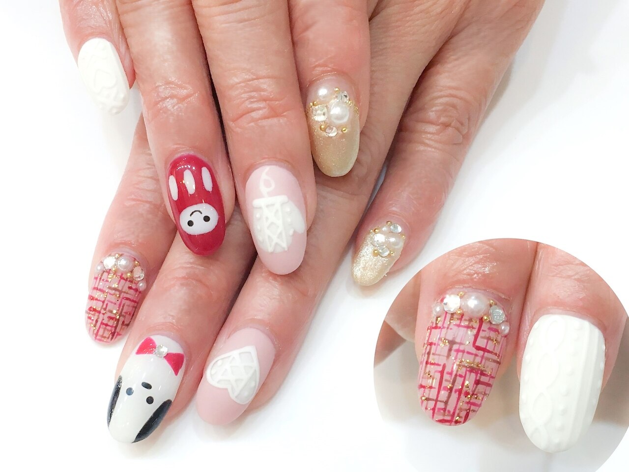 ネイルチップ 量産型 ツイード 赤 推しネイル なまえ オーダーネイル #114 096 量産型 ネイルチップ ワインレッド 赤 オーダー チャーム