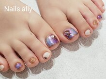 ネイルズアリー 立川店(Nails ally)/フット×オーロラミラー×シェル