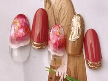 ネイルサロンフォーユー(for u)/赤×ニュアンス￥７９８０