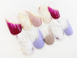 斜めフレンチ+フラワー